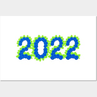 2022 formed with blue roses and green leaves Posters and Art